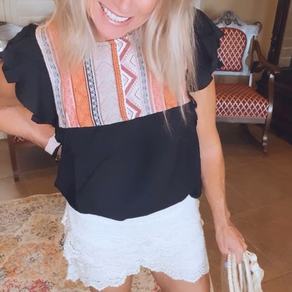 Black Flutter sleeve Blouse with Front Embroidery - Picture 5 of 5